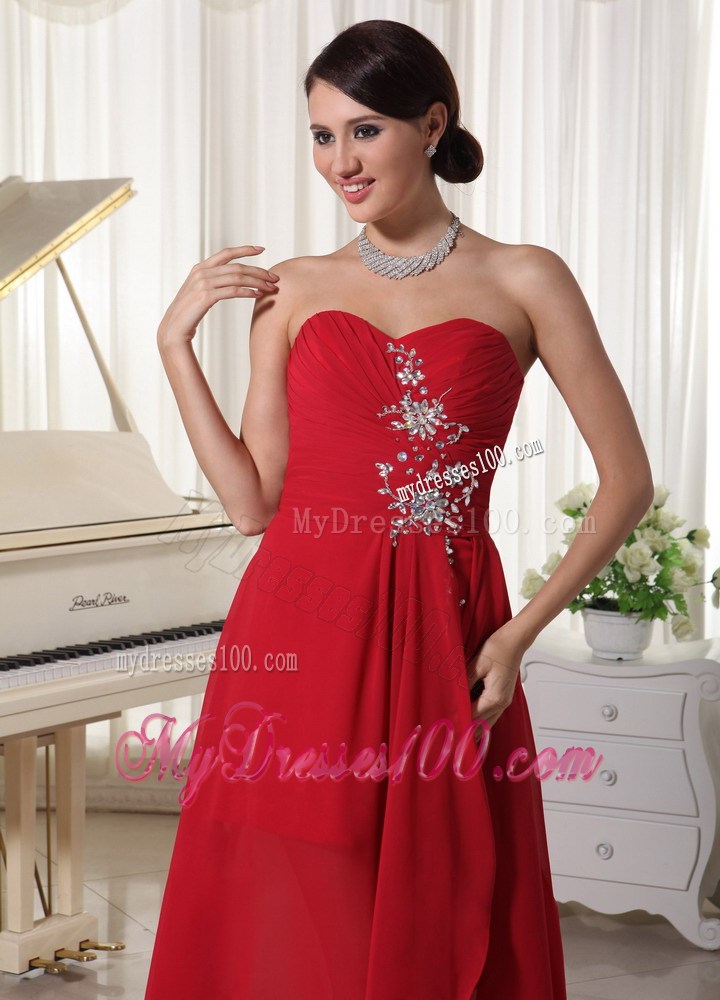 High-low Beaded Sweetheart Prom Homecoming Dress in Red