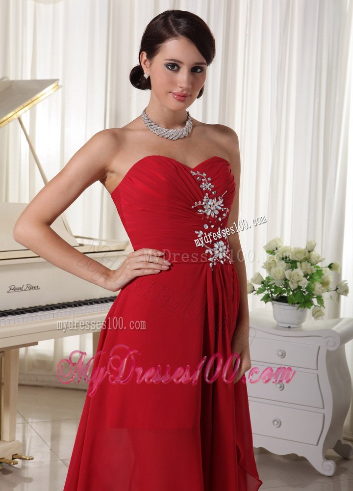 High-low Beaded Sweetheart Prom Homecoming Dress in Red