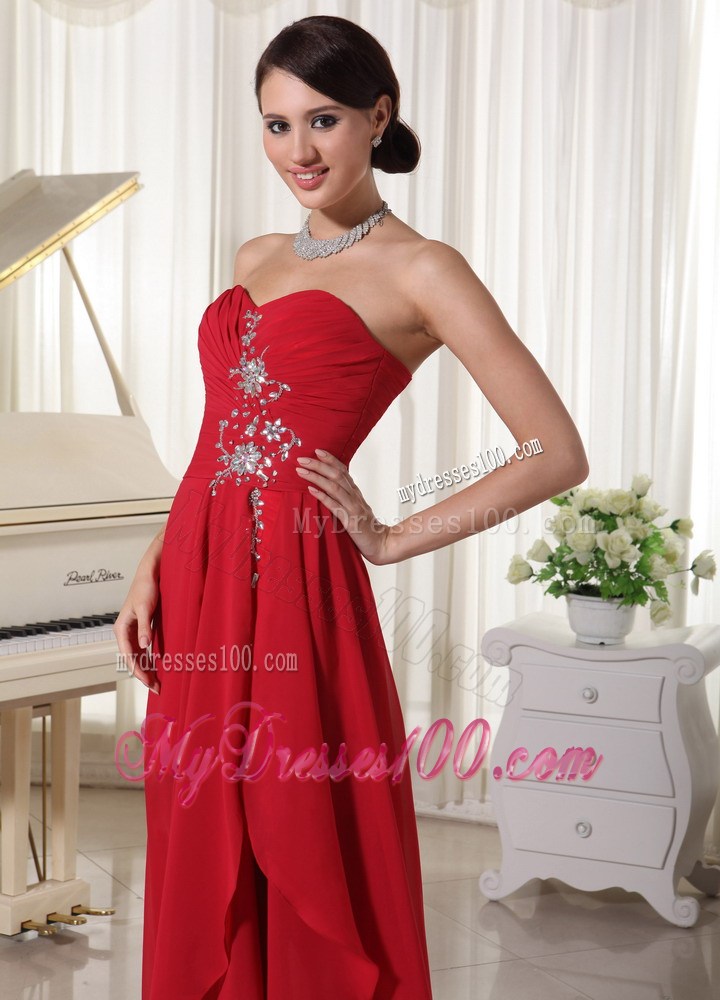 High-low Beaded Sweetheart Prom Homecoming Dress in Red
