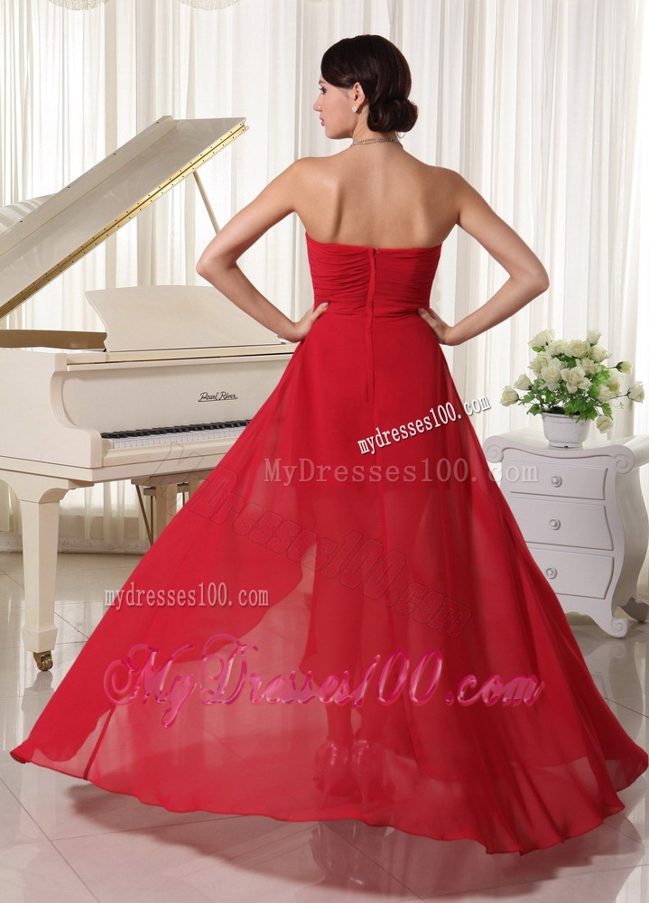 High-low Beaded Sweetheart Prom Homecoming Dress in Red