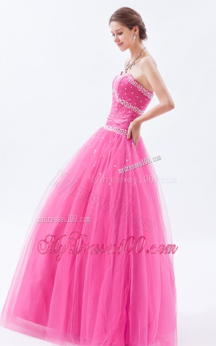 Princess Hot Pink Beaded Decorate Sweetheart Prom Pageant Dress