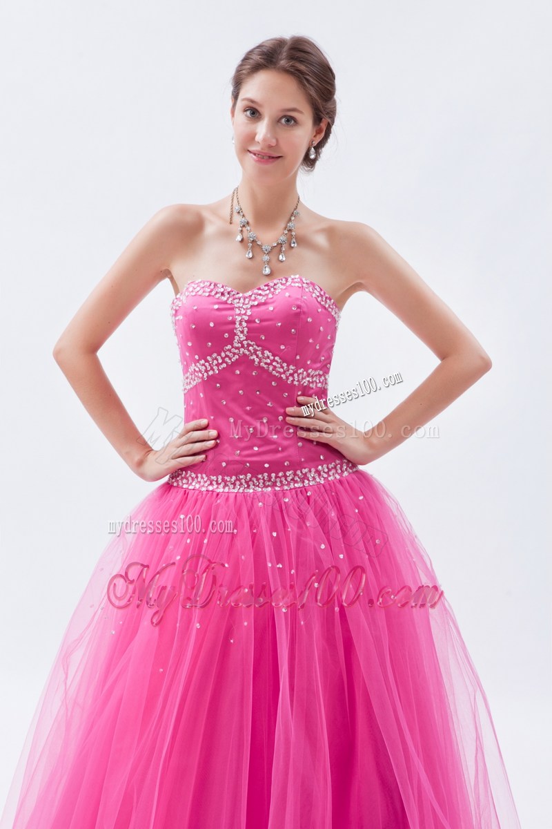 Princess Hot Pink Beaded Decorate Sweetheart Prom Pageant Dress