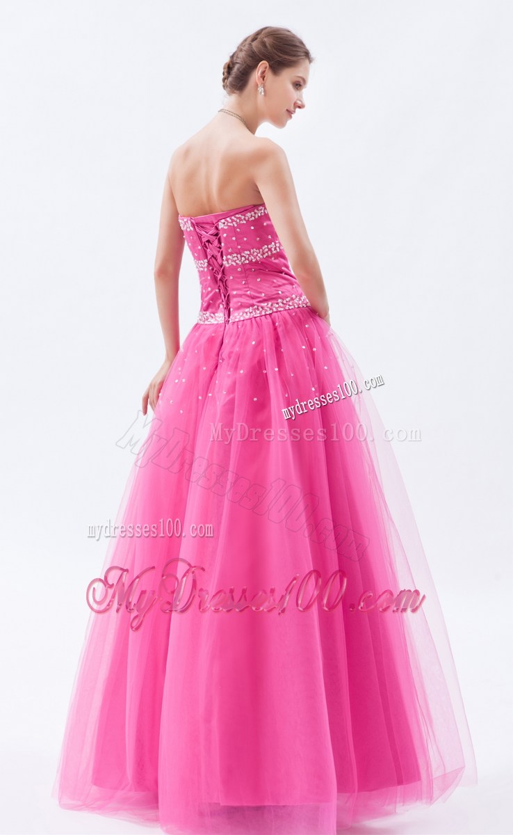 Princess Hot Pink Beaded Decorate Sweetheart Prom Pageant Dress