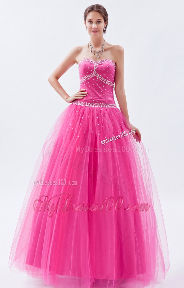 Princess Hot Pink Beaded Decorate Sweetheart Prom Pageant Dress
