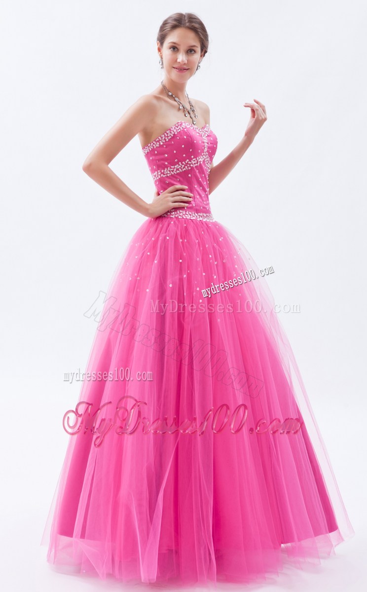 Princess Hot Pink Beaded Decorate Sweetheart Prom Pageant Dress