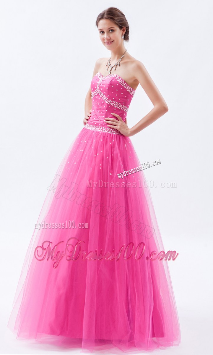 Princess Hot Pink Beaded Decorate Sweetheart Prom Pageant Dress