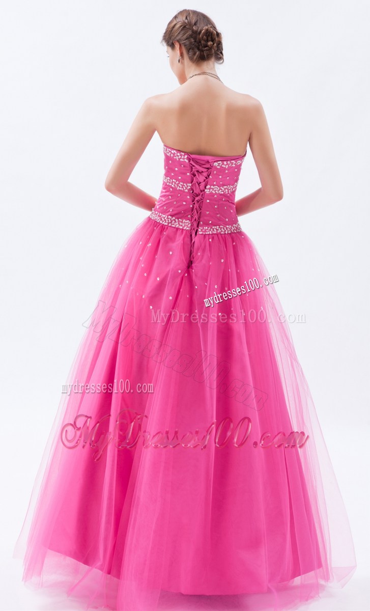 Princess Hot Pink Beaded Decorate Sweetheart Prom Pageant Dress