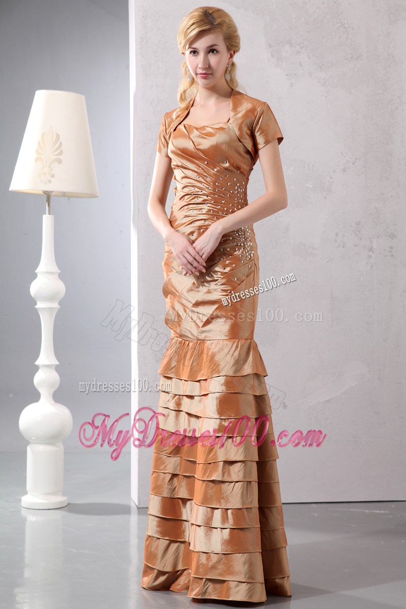 Sexy Brown Column Straps Beading Prom Dress in Floor-length
