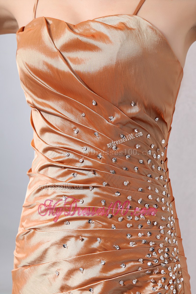 Sexy Brown Column Straps Beading Prom Dress in Floor-length