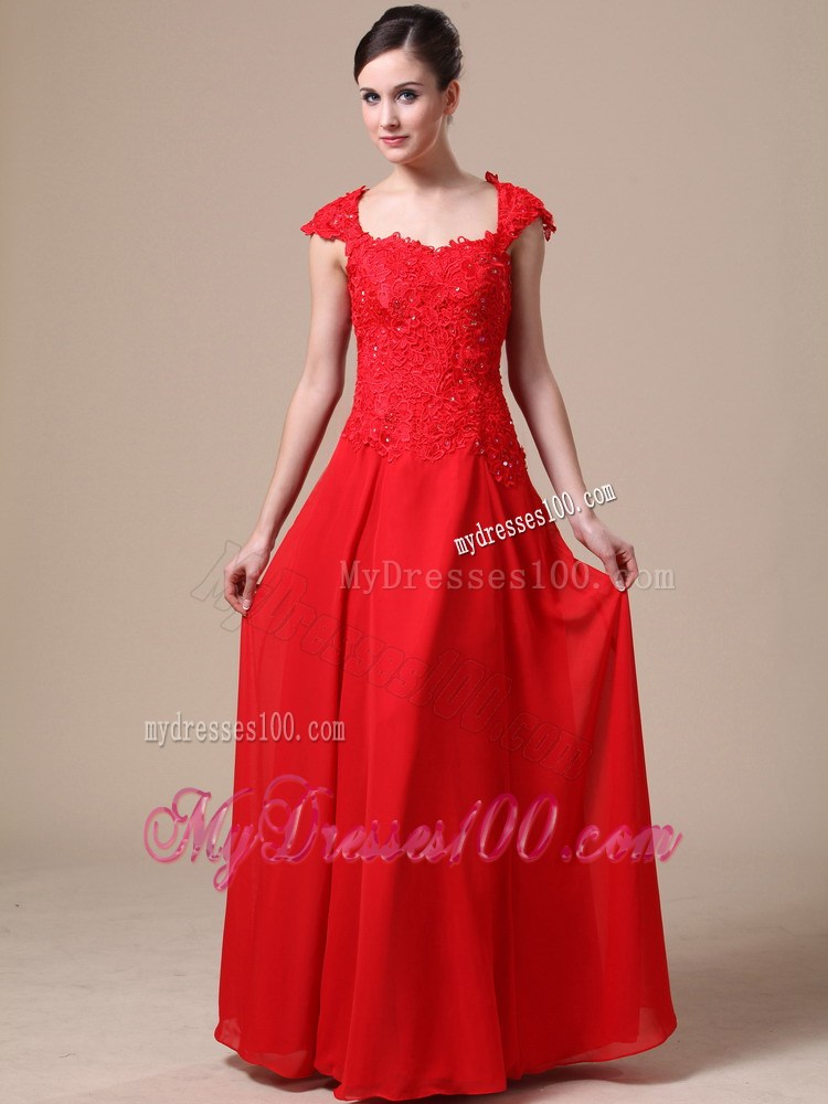 Lace Square Red Column Floor-length Prom Dress For 2013 Spring