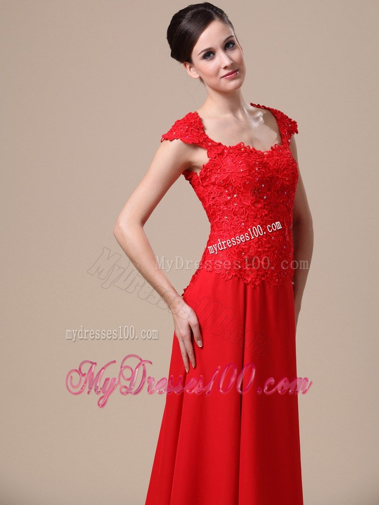 Lace Square Red Column Floor-length Prom Dress For 2013 Spring