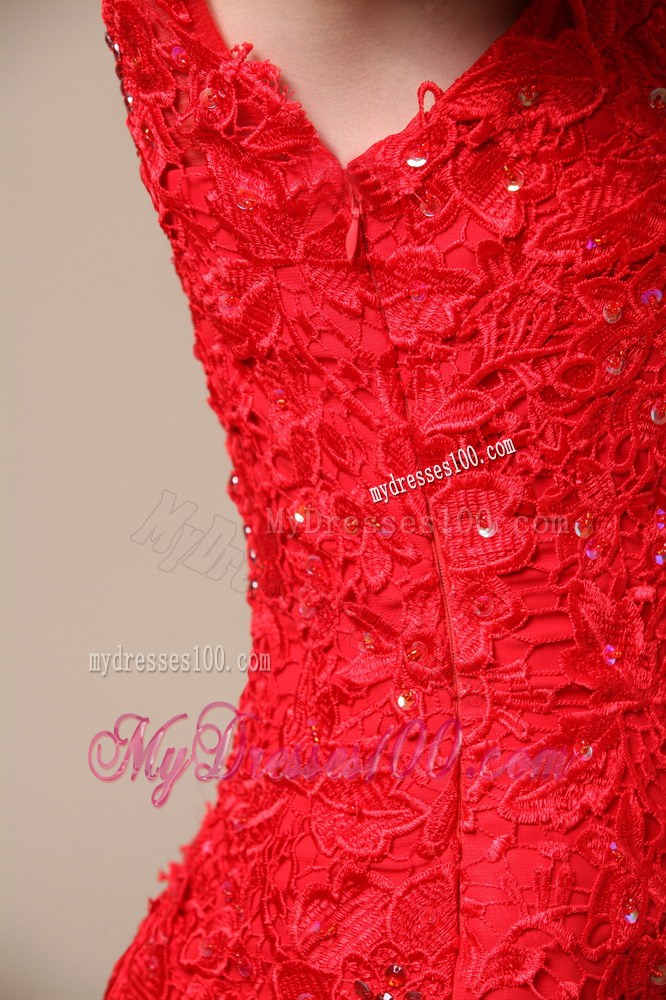 Lace Square Red Column Floor-length Prom Dress For 2013 Spring