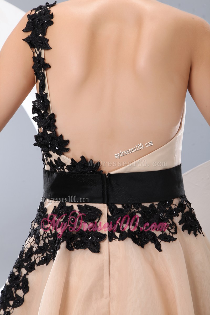 Champagne One Shoulder Mini-length Appliques Prom Dress