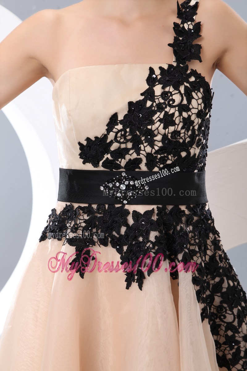 Champagne One Shoulder Mini-length Appliques Prom Dress