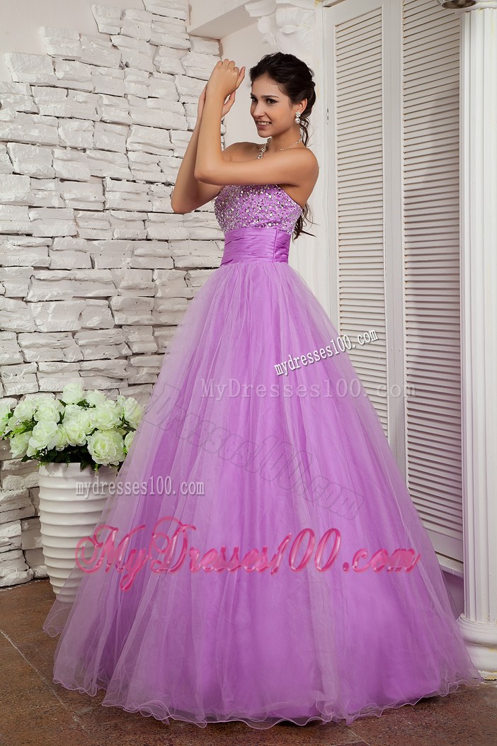 2013 Spring Lavender Beaded Decorate Prom Dress with Sweetheart