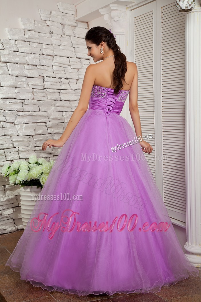 2013 Spring Lavender Beaded Decorate Prom Dress with Sweetheart
