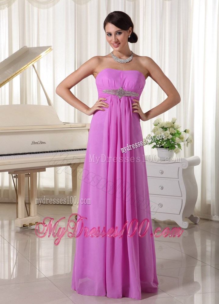 Lavender Beaded Empire Floor-length Prom Dress For New Arrival