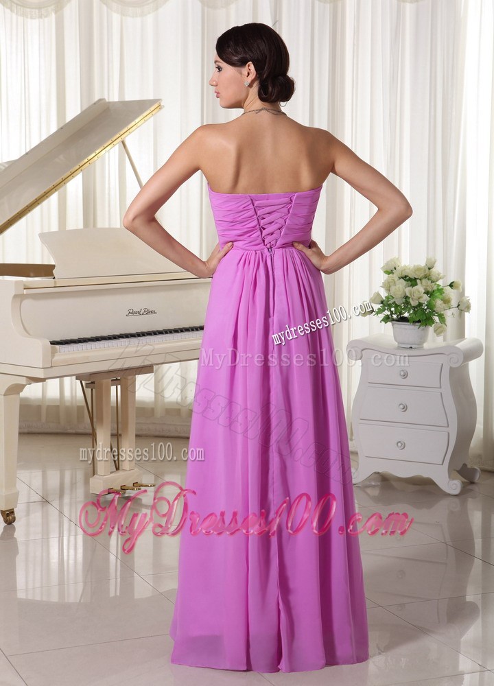 Lavender Beaded Empire Floor-length Prom Dress For New Arrival