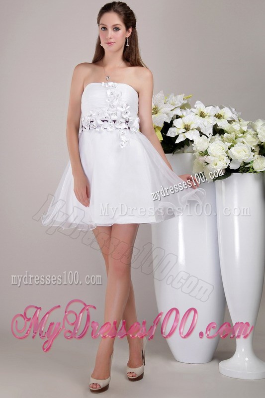 White Strapless Mini-length Appliques Prom Cocktail Dress