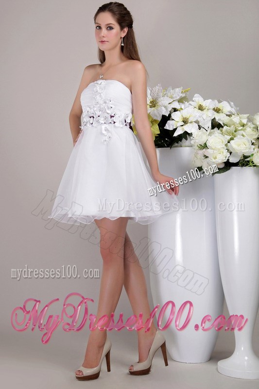 White Strapless Mini-length Appliques Prom Cocktail Dress