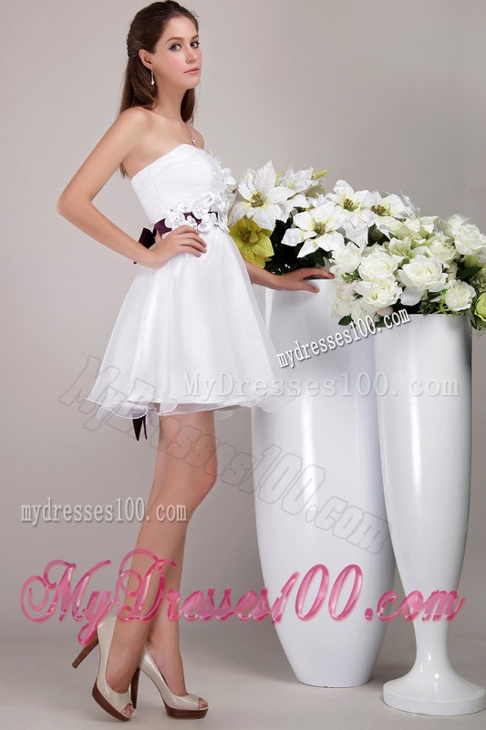 White Strapless Mini-length Appliques Prom Cocktail Dress