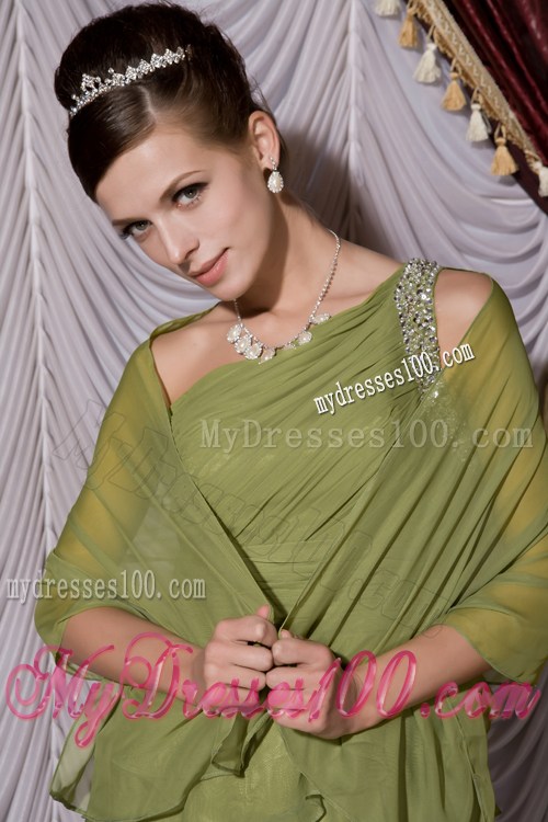 Olive Green Empire One Shoulder Ruffles Layered Prom Dress
