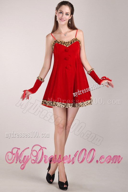 Red A-Line / Princess Strap Mini-length Leopard Prom Dress