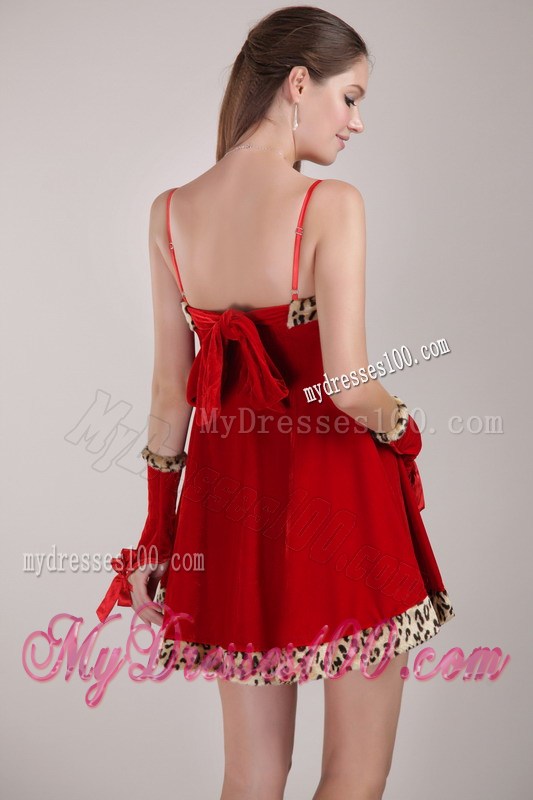Red A-Line / Princess Strap Mini-length Leopard Prom Dress