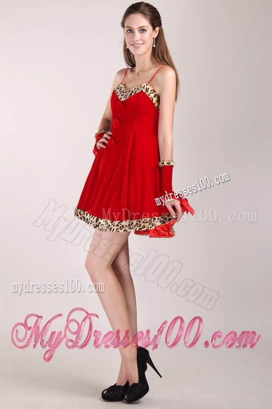 Red A-Line / Princess Strap Mini-length Leopard Prom Dress