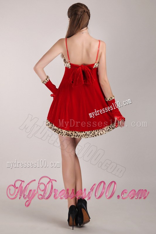 Red A-Line / Princess Strap Mini-length Leopard Prom Dress