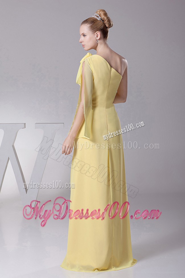 Light Yellow One Shoulder and High Silt For Prom Dress