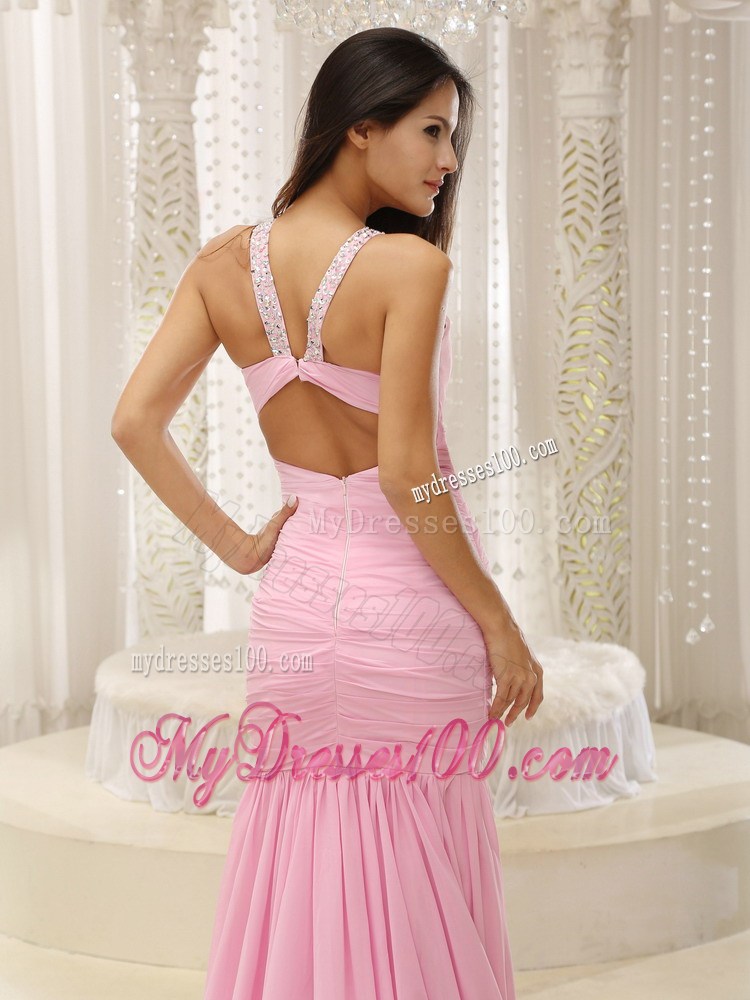 Mermaid V-neck Beaded Decorate Shoulder Ruched Bodice For Romantic Celebrity Dress