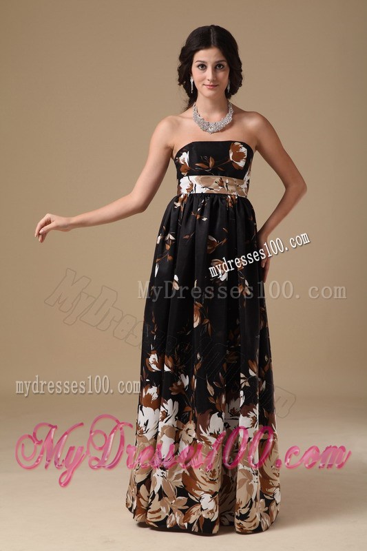 Multi-color Empire Strapless Floor-length Printing Prom Dress