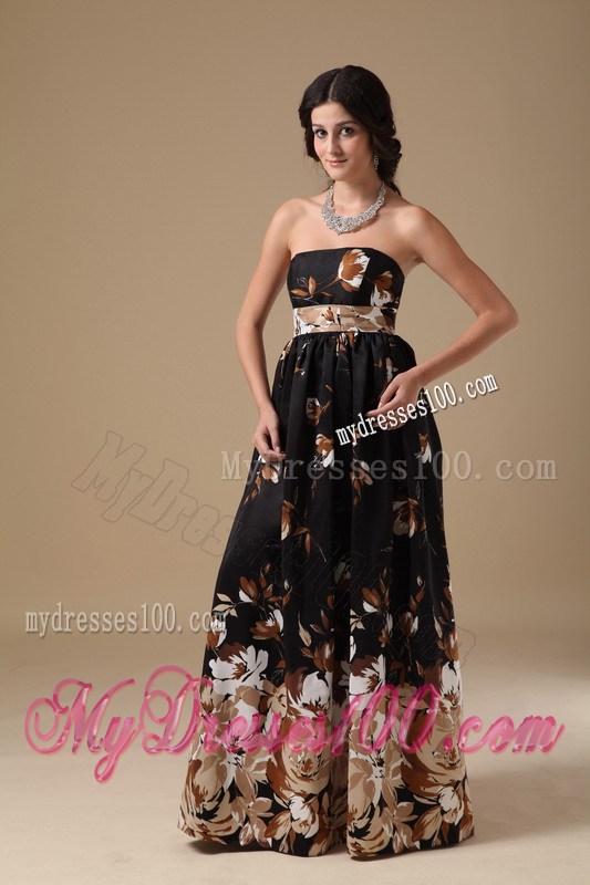 Multi-color Empire Strapless Floor-length Printing Prom Dress