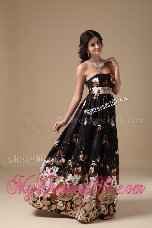 Multi-color Empire Strapless Floor-length Printing Prom Dress