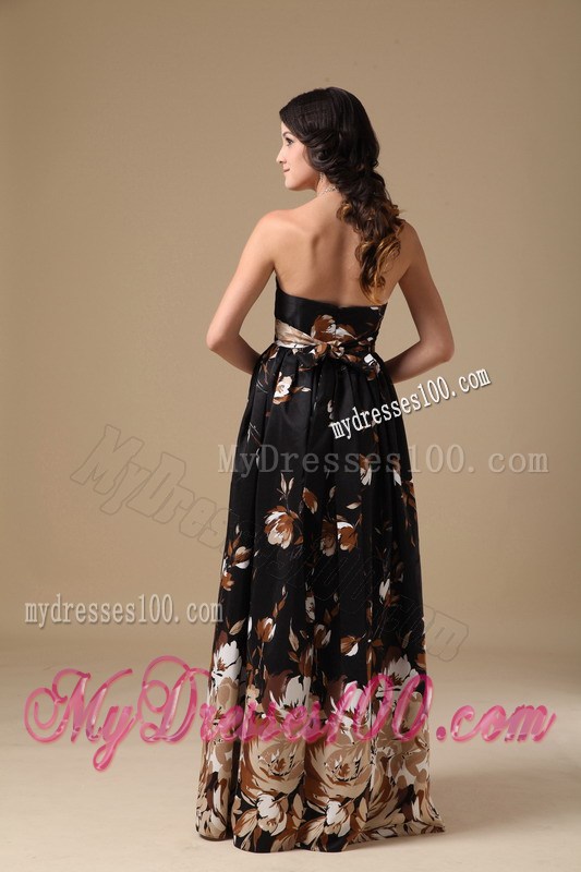 Multi-color Empire Strapless Floor-length Printing Prom Dress