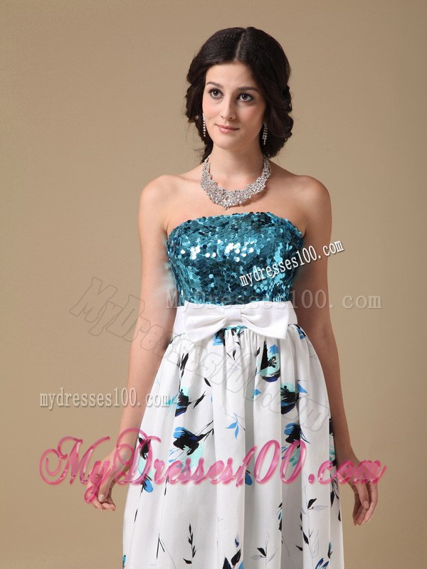 Multi-color Empire Strapless Long Printing Sequin Prom Dress