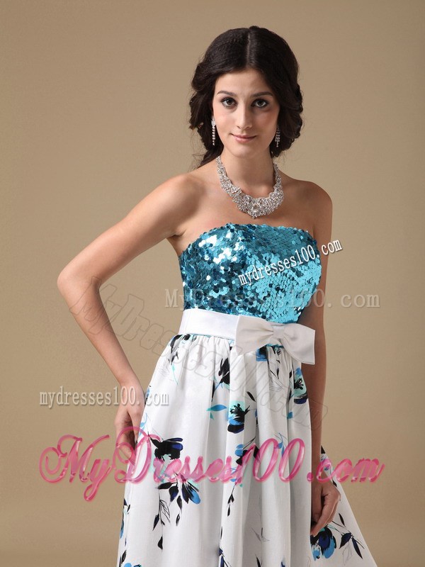 Multi-color Empire Strapless Long Printing Sequin Prom Dress