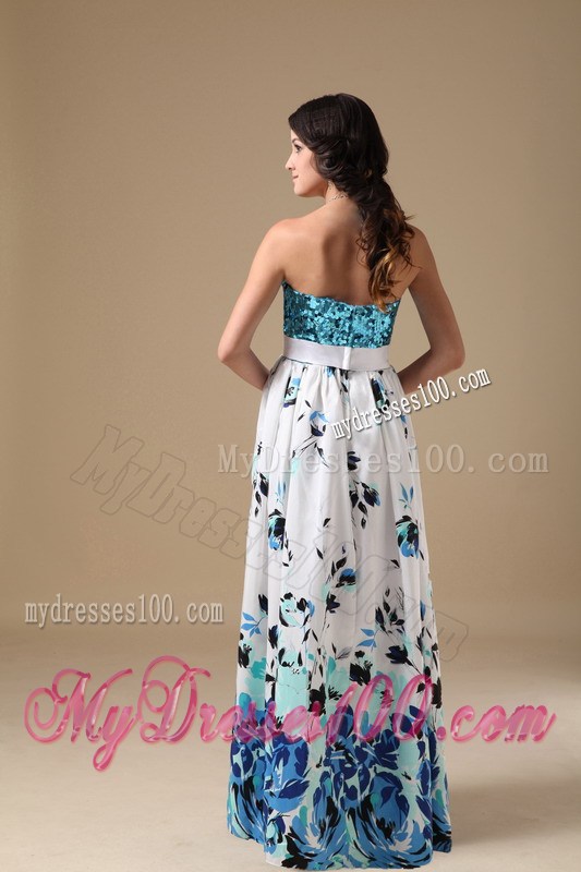 Multi-color Empire Strapless Long Printing Sequin Prom Dress