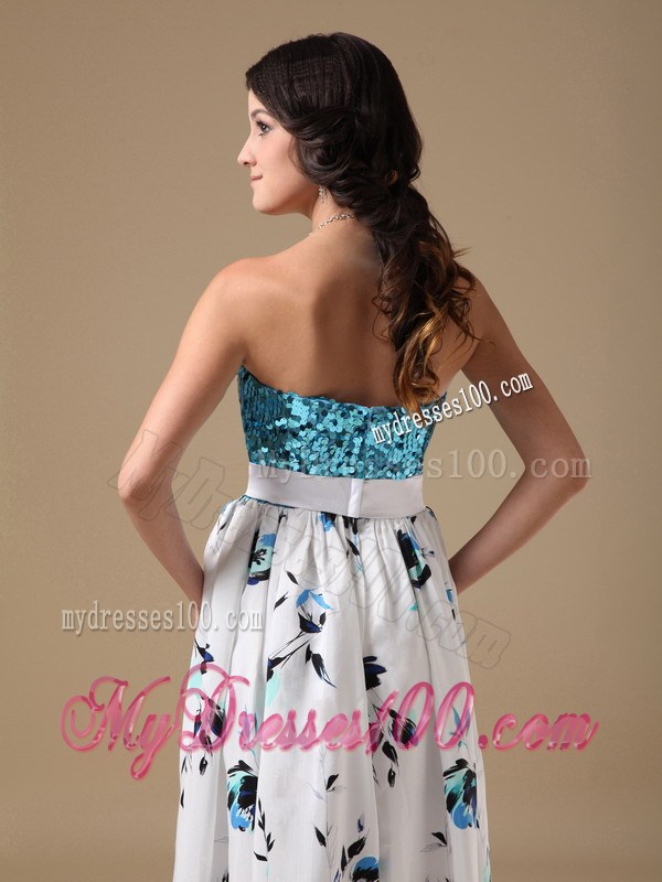 Multi-color Empire Strapless Long Printing Sequin Prom Dress