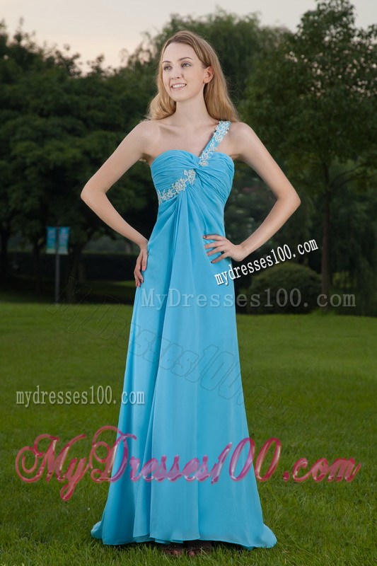 Amazing Baby Blue One Shoulder Appliques Prom Celebrity Dress