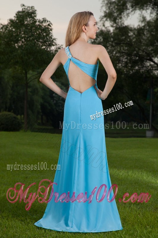 Amazing Baby Blue One Shoulder Appliques Prom Celebrity Dress