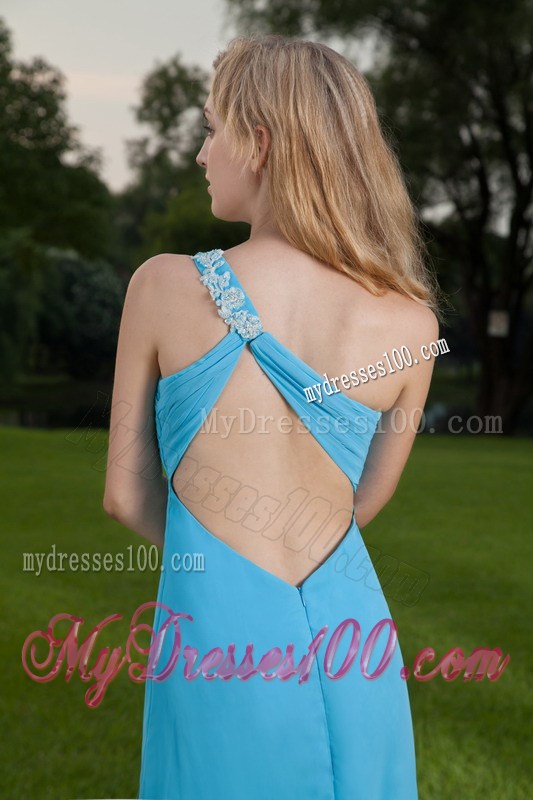 Amazing Baby Blue One Shoulder Appliques Prom Celebrity Dress