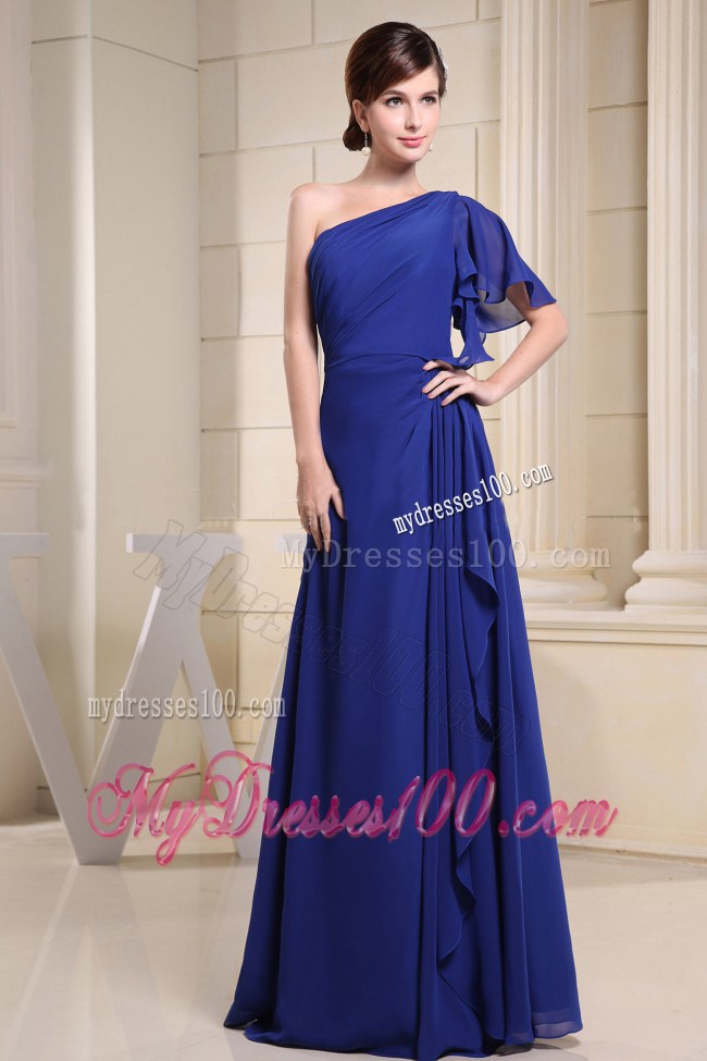 One Shoulder Blue For Prom Dress With Short Sleeve