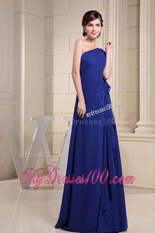 One Shoulder Blue For Prom Dress With Short Sleeve