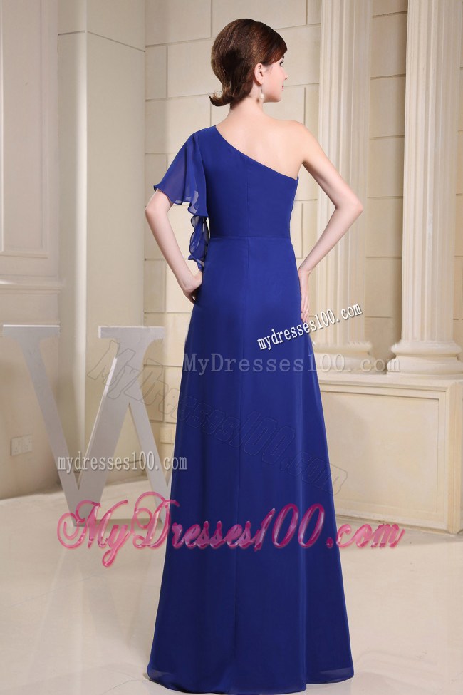 One Shoulder Blue For Prom Dress With Short Sleeve