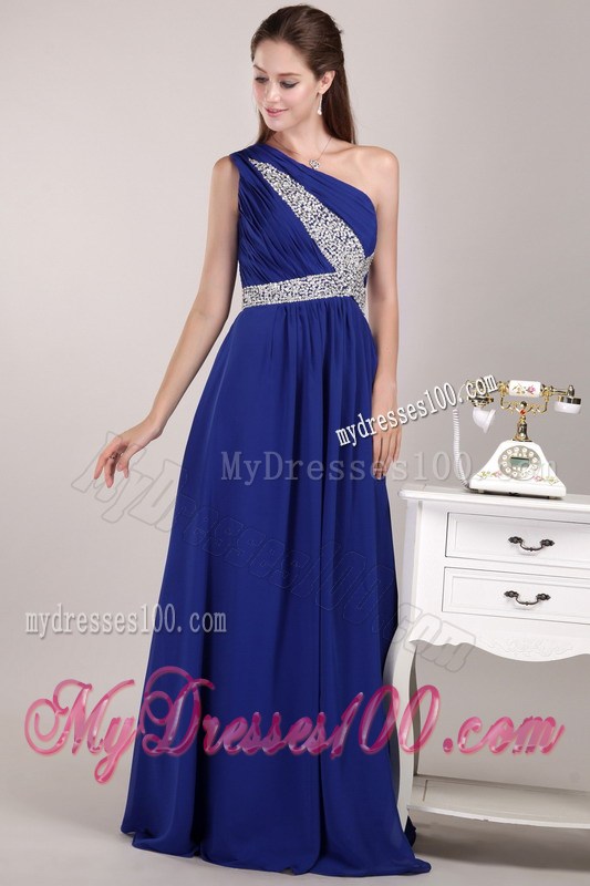 Blue Empire Floor-length Sequins Prom Dress with One Shoulder