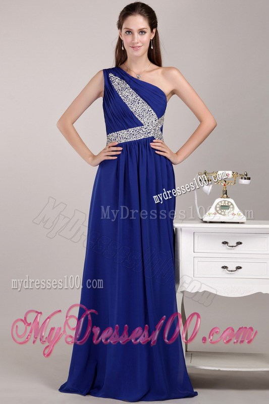 Blue Empire Floor-length Sequins Prom Dress with One Shoulder