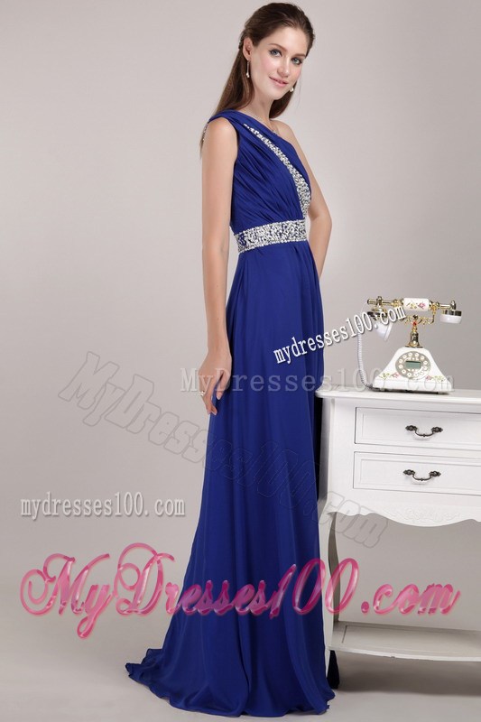 Blue Empire Floor-length Sequins Prom Dress with One Shoulder
