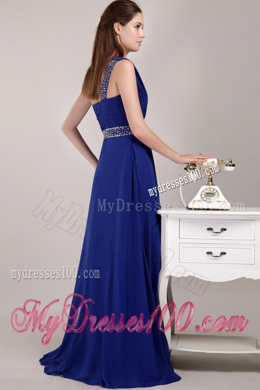 Blue Empire Floor-length Sequins Prom Dress with One Shoulder